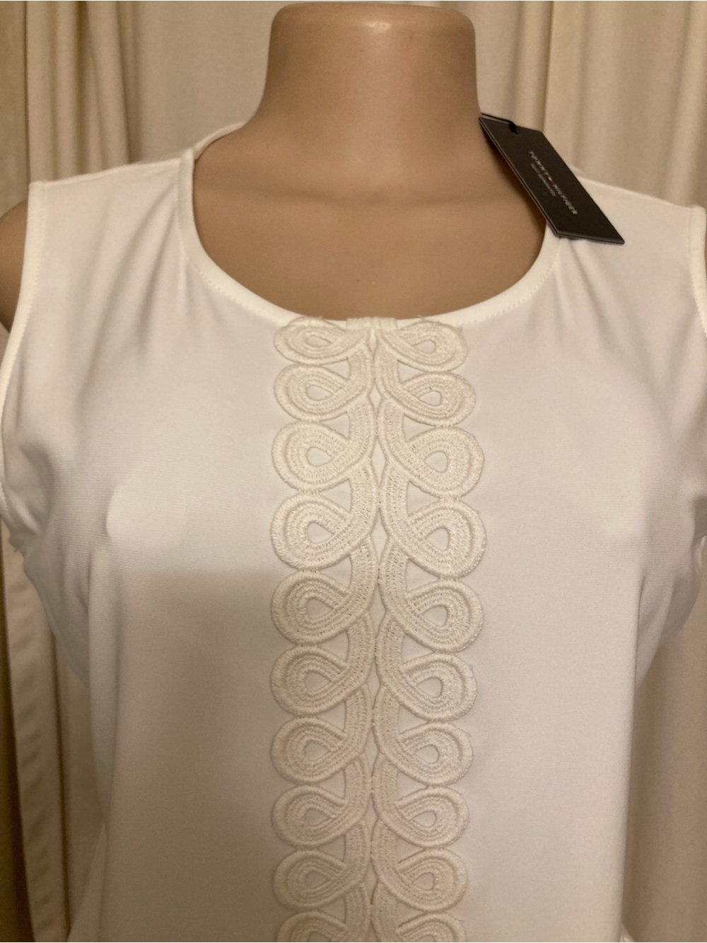 Tommy Hilfiger White Sleeveless Tank with Embroidered Front Trim